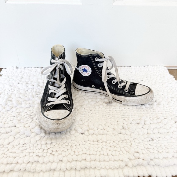 CONVERSE ALL STAR high top sneakers size 6 black canvas lace up - Picture 2 of 5